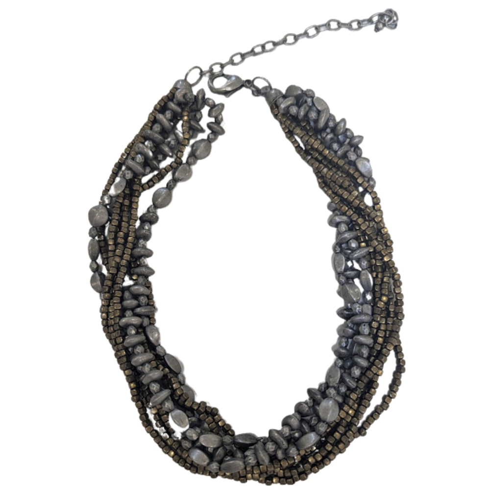 Dark Fairy Beaded Necklace | Smoky Stone & Antique Gold Mystic Soft Goth Jewelry